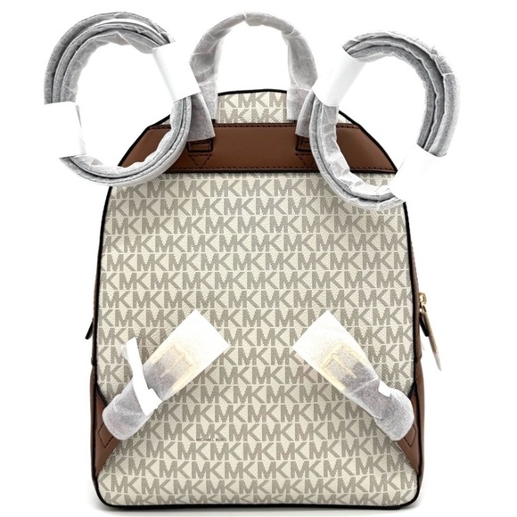Michael Kors Medium Jaycee Zip Pocket Logo Backpack Vanilla/Brown